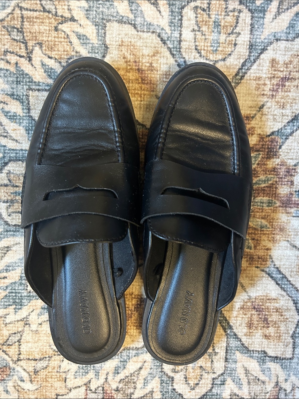 Old Navy Black Leather Penny Loafer Mules